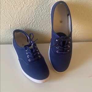 Blue Canvas Sneakers with White Rubber Sole
